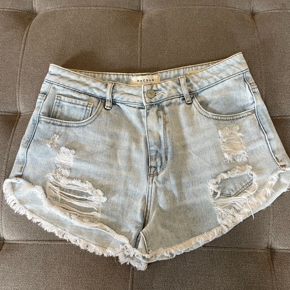 PacSun high-waisted jean shorts distressed size 27